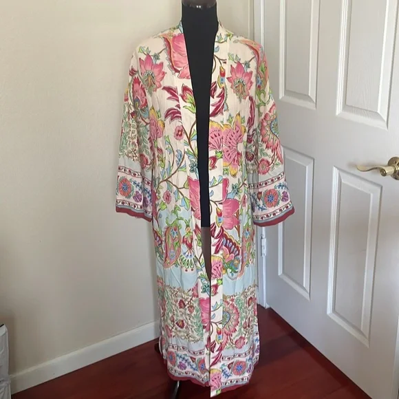 Zara Floral Kimono Belted Long Robe Women Size XS NEW NWT 7864/029
